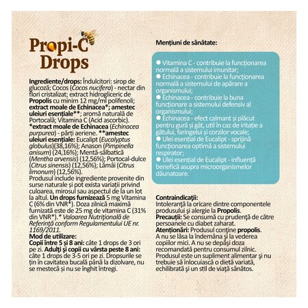 Dropsuri cu propolis si vitamina C Propi-C, 20 dropsuri, Dacia Plant 742294