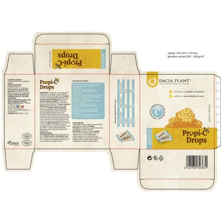 Dropsuri cu propolis si vitamina C Propi-C, 20 dropsuri, Dacia Plant 666542