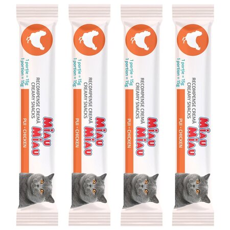Recompense cu pui pentru pisici Creamy Snacks, 4x15 g, Miau Miau 666954
