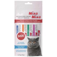Recompense cu somon, rata, ton si pui pentru pisici Creamy Snacks, 4x15 g, Miau Miau