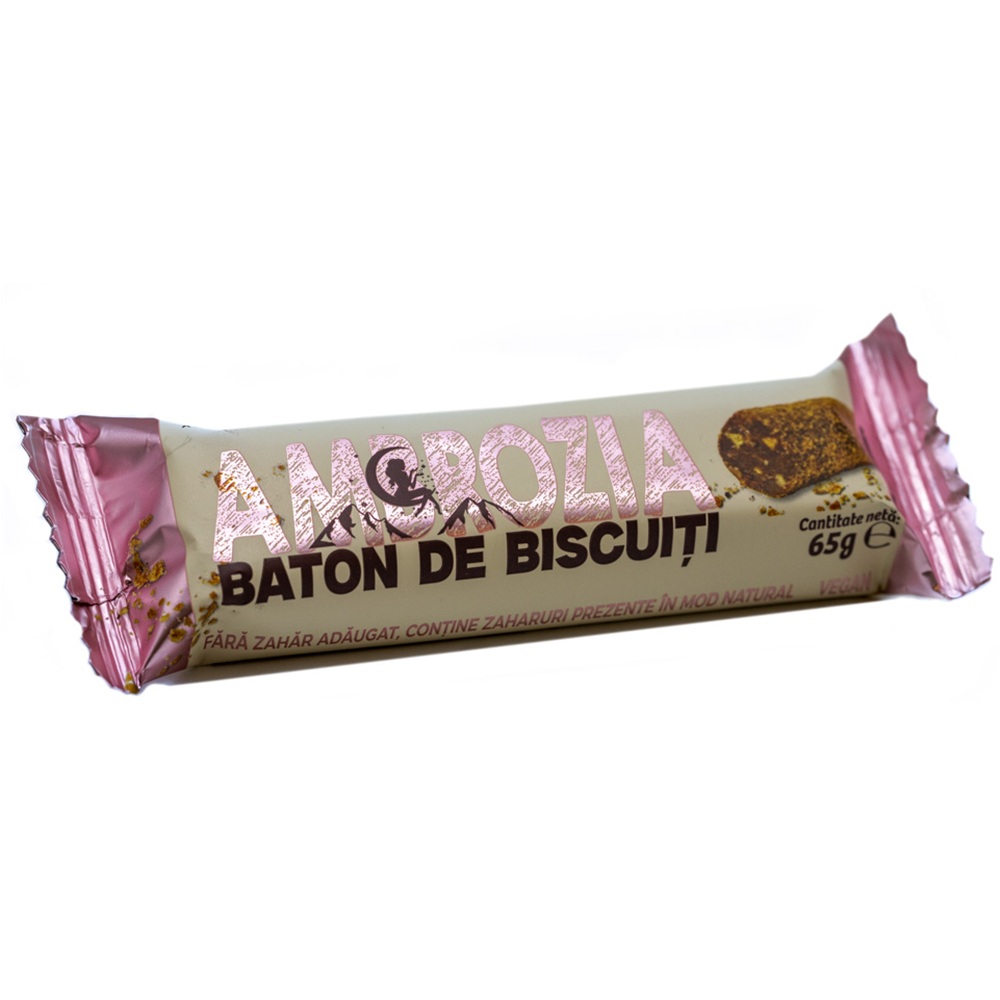 Baton de biscuiti fara zahar, 65 g, Hiper Ambrozia
