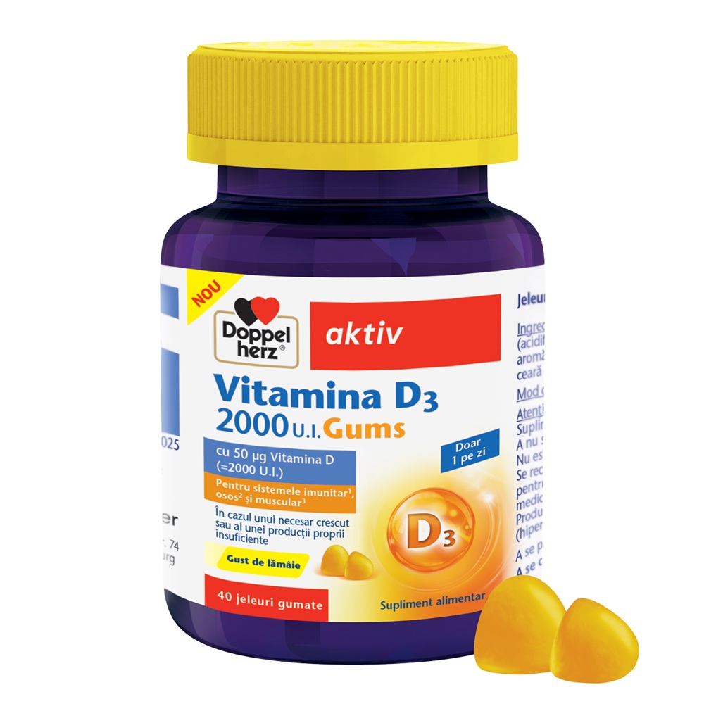 Jeleuri gumate cu vitamina D, 2000 UI, 40 bucati, Doppelherz