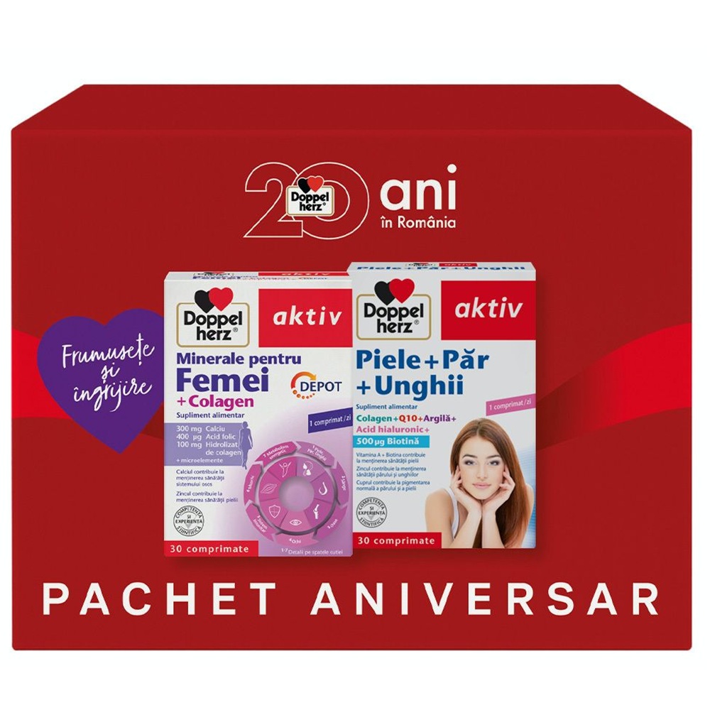 Pachet Minerale pentru femei 30 comprimate + Suplimente pentru par, piele si unghii 30 comprimate, Doppelherz