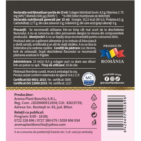 Colagen cu zinc, aloe vera, biotina si vitamina C, 500 ml, Aroma Plant 714468