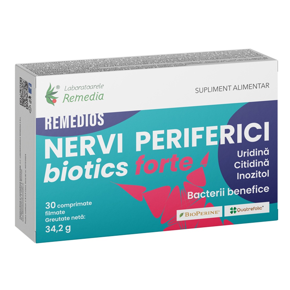 Remedios Nervi Periferici Forte Biotics, 30 comprimate filmate, Laboratoarele Remedia