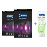 Pachet Prezervative Intense, 16 + 16 bucati + Lubrifiant Naturals H2O, 100 ml, Durex