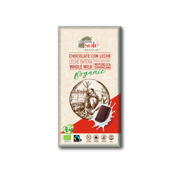 Ciocolata Bio cu lapte si Fairtrade minim 39% cacao Chocolates Sole, 100 g, Pronat