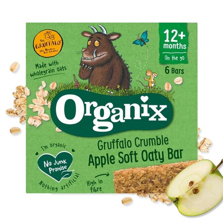 Batoane ecologice din ovaz integral cu mere 12 luni+, 6 bucati x 23 g, Organix 669191