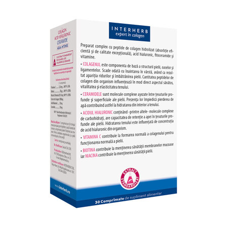 Colagen, Acid Hialuronic si Ceramide Aqua Intense, 30 comprimate, Interherb 709495