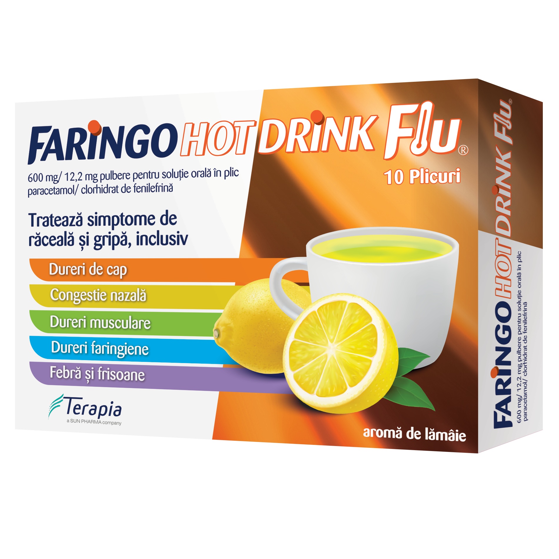 Faringo Hot Drink Flu, 600 mg/12.2 mg, 10 plicuri, Terapia