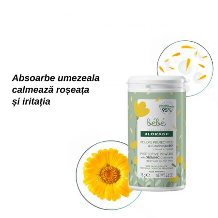 Pudra protectoare pentru bebelusi, 75 g, Klorane Bebe 671990