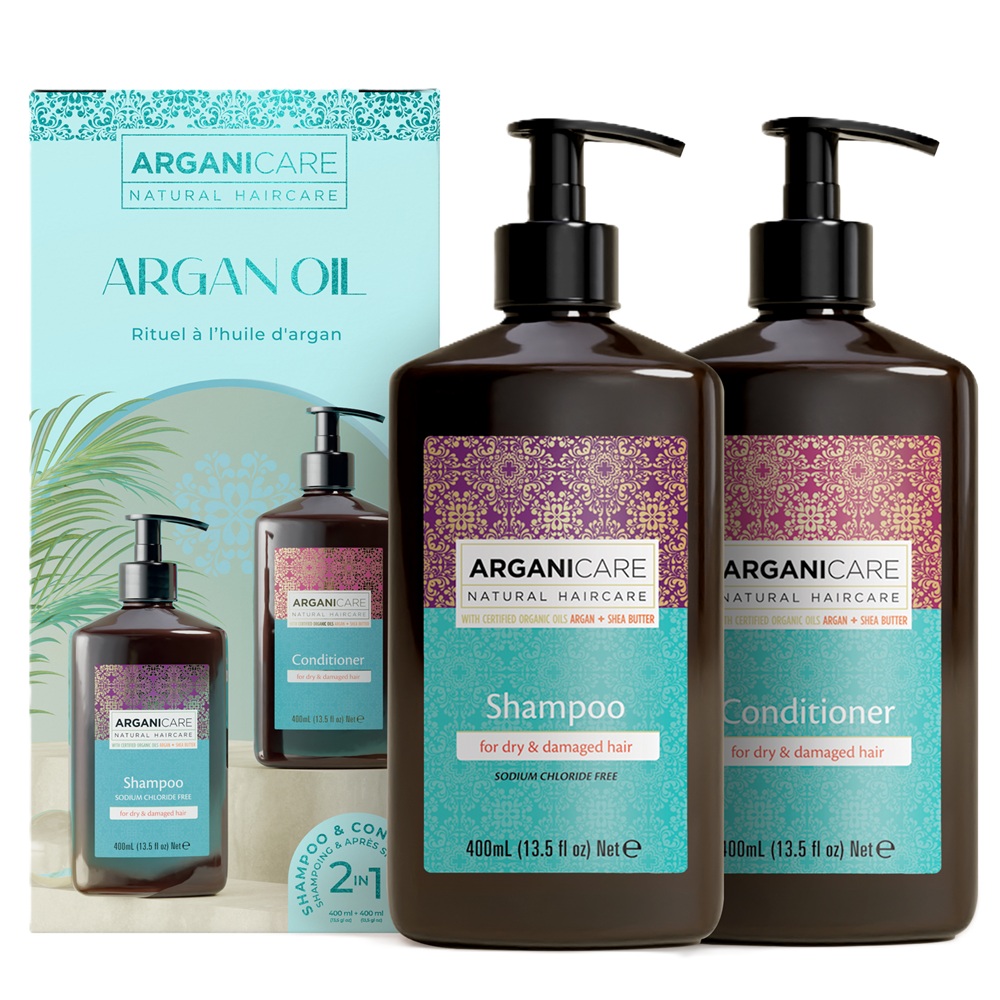Set Sampon reparator cu ulei de argan, 400 ml+Balsam cu ulei de argan, 400 ml, Arganicare