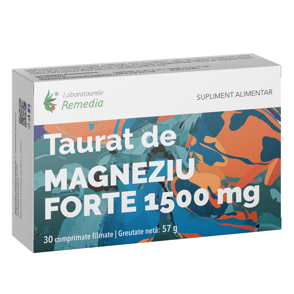Taurat de magneziu forte, 1500mg, 30 comprimate, Laboratoarele Remedia