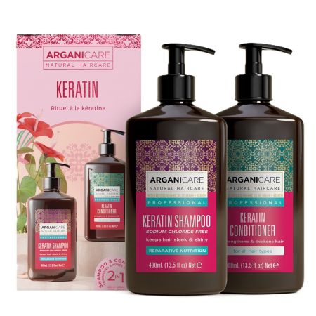 Set Sampon reparator si nutritiv cu Keratina, 400 ml+Balsam fortifiant si nutritiv cu Keratina, 400 ml, Arganicare