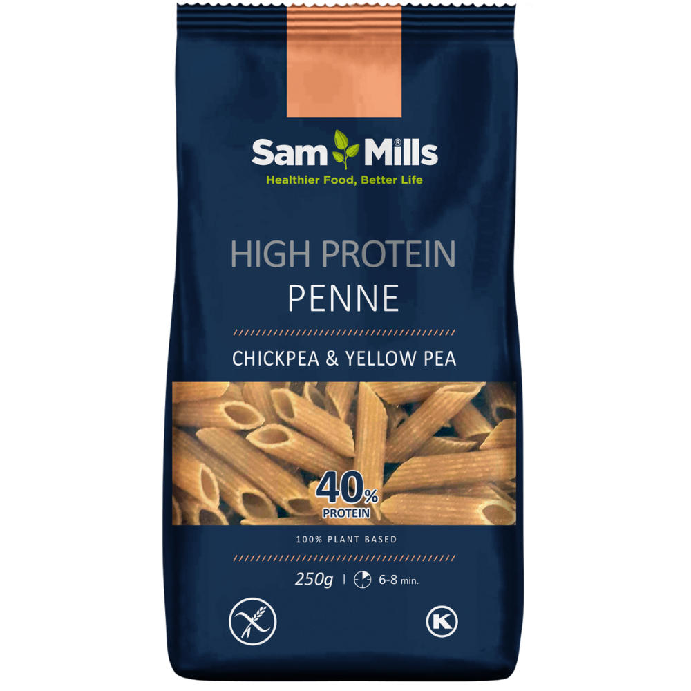 Paste penne din naut si mazare galbena High Protein, 250 g, Sam Mills