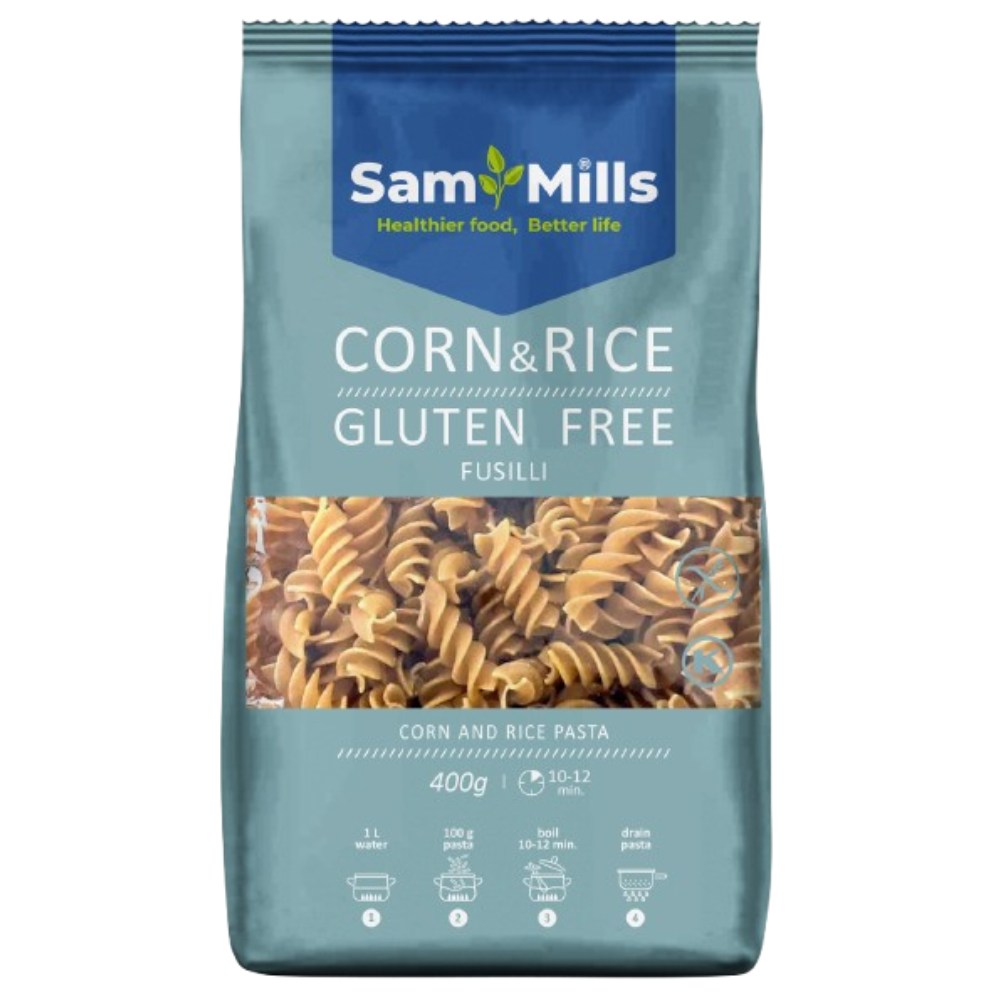 Paste fusilli din porumb si orez, 400 g, Sam Mills