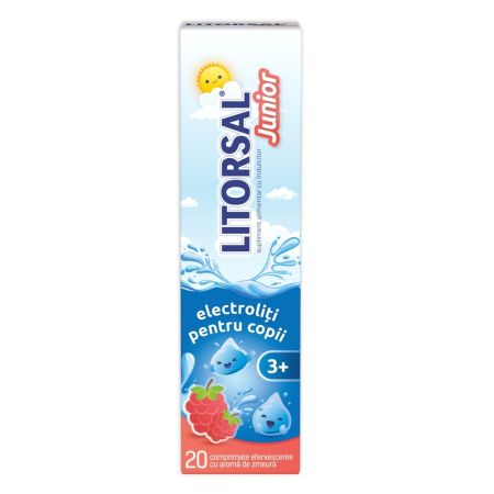 Electroliti cu aroma de zmeura pentru copii 3+ ani Litorsal, 20 comprimate efervescente, Zdorvit 670008
