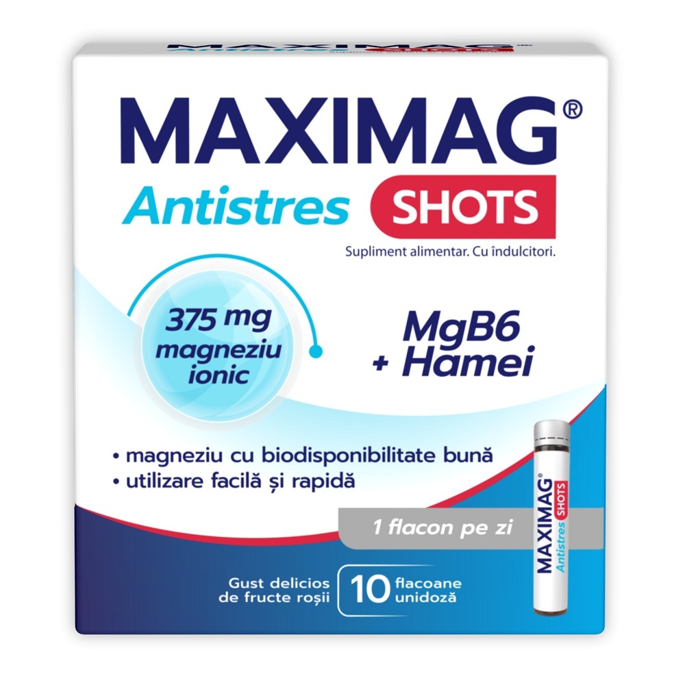 MaxiMag Antistres Shots, 10 fiole, Zdrovit