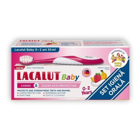 Pasta de dinti protecție anticarie și zaharuri Lacalut Baby, 0-2 ani, 55ml + periuta, Theiss Naturwaren