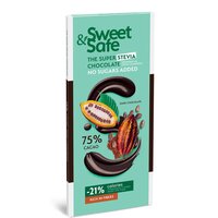 Ciocolata amaruie 75% cacao cu indulcitor natural din stevia, 90 g, Sweet & Safe