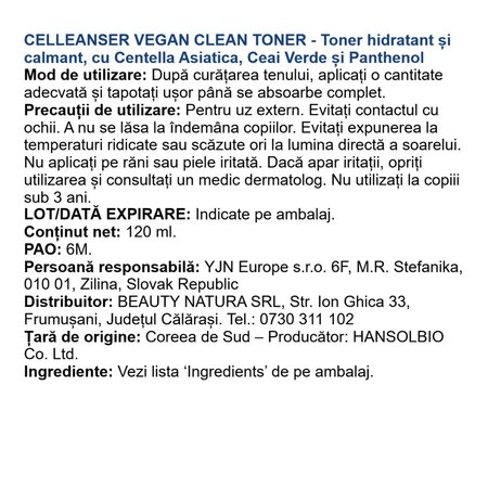 Lotiune tonica hidratanta tip spray Vegan Clean, 120 ml, Celleanser 734418