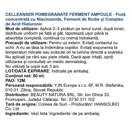 Ser antirid cu extract de rodie Pomegranate Ferment Ampoule, 50 ml, Celleanser 734442