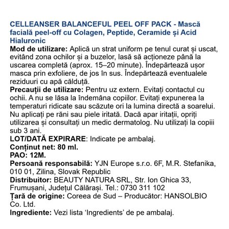 Masca faciala peel-off cu peptide si colagen Balanceful, 80 ml, Celleanser 734413