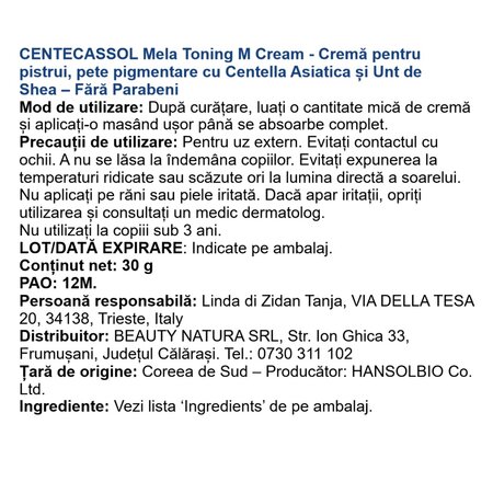 Crema tonifianta cu glutation si centella asiatica Mela Toning M, 30 g, Centecassol 734432