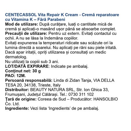 Crema anti-cearcan cu vitamina k si centella asiatica Vita Repair K, 30 g, Centecassol 734422
