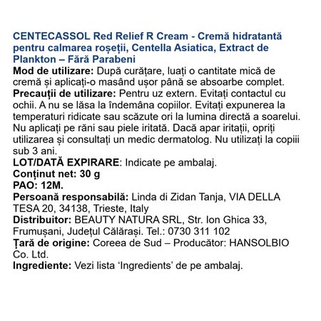 Crema hidratanta pentru ten cu imperfectiuni Red Relief R, 30 g, Centecassol 734430