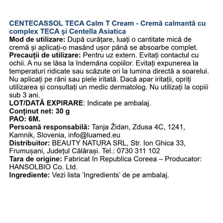Crema hidratanta si calmanta pentru pielea uscata Teca Calm T, 30 g, Centecassol 734428