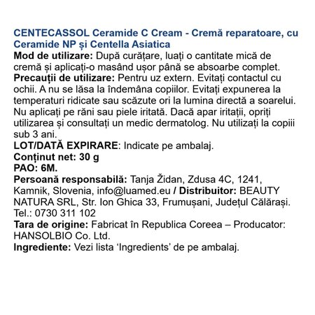 Crema intensiv hidratanta pentru pielea uscata sau cu tendinta atopica Ceramide C, 30 g, Centecassol 734424