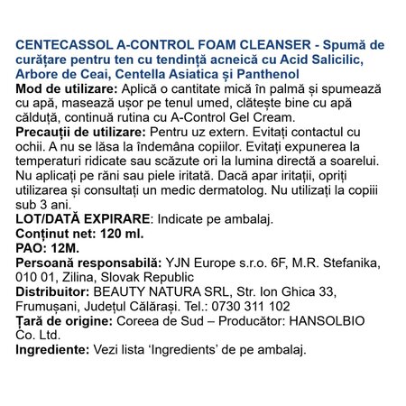 Spuma de curatare cu extract de arbore de ceai pentru ten acneic A-Control, 120 ml, Centecassol 734446
