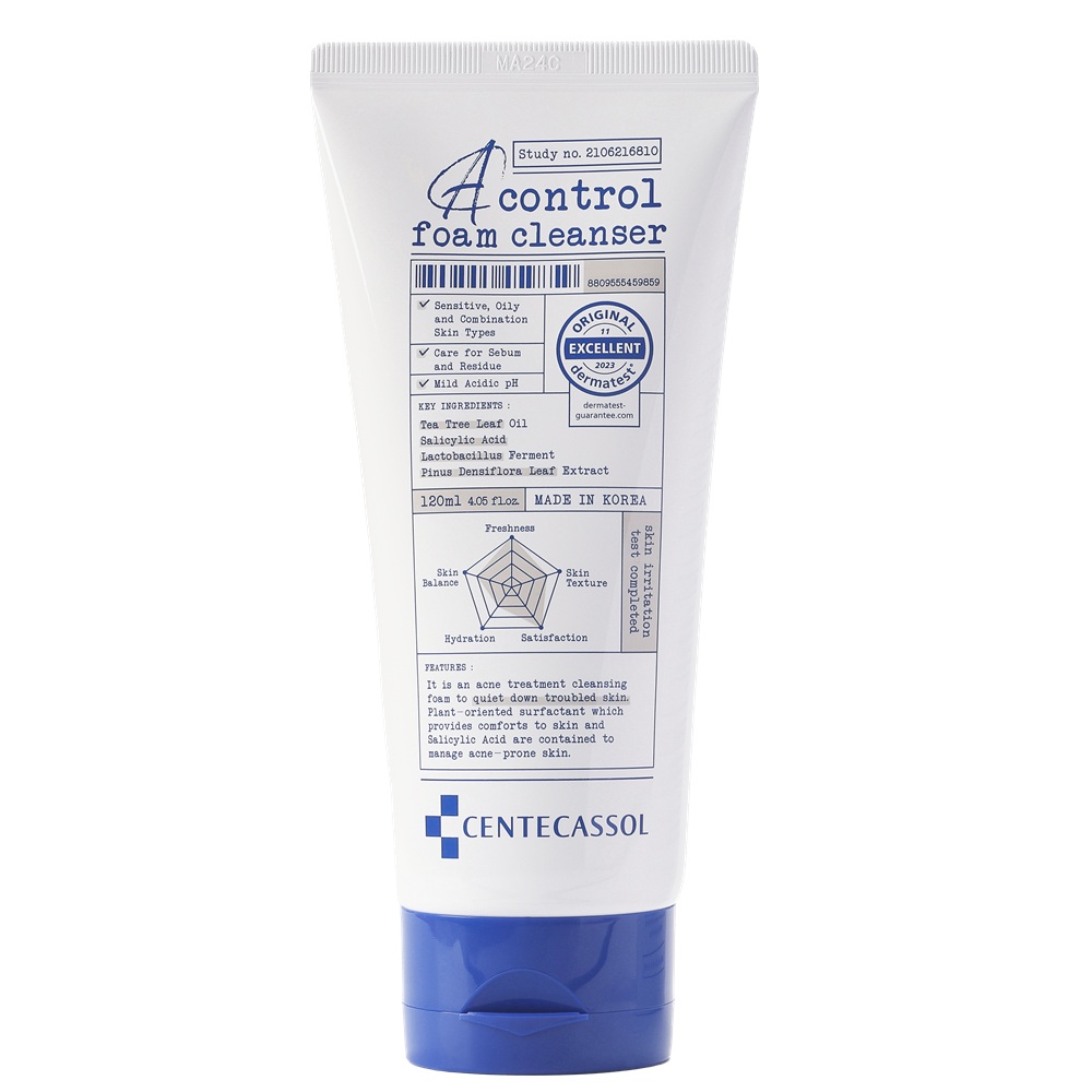 Spuma de curatare cu extract de arbore de ceai pentru ten acneic A-Control, 120 ml, Centecassol