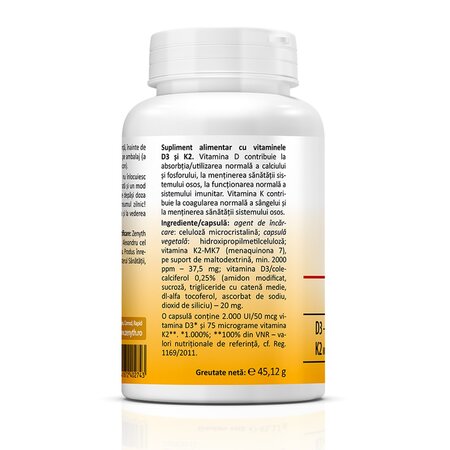 Vitamin D3 + K2, 120 capsule, Zenyth Pharmaceuticals 702764