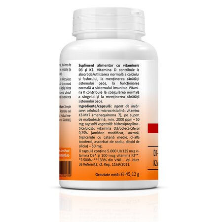 Vitamin D3 + K2 Forte, 120 capsule, Zenyth Pharmaceuticals 702585