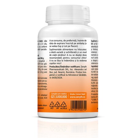 Vitamin D3 + K2 Forte, 120 capsule, Zenyth Pharmaceuticals 702586