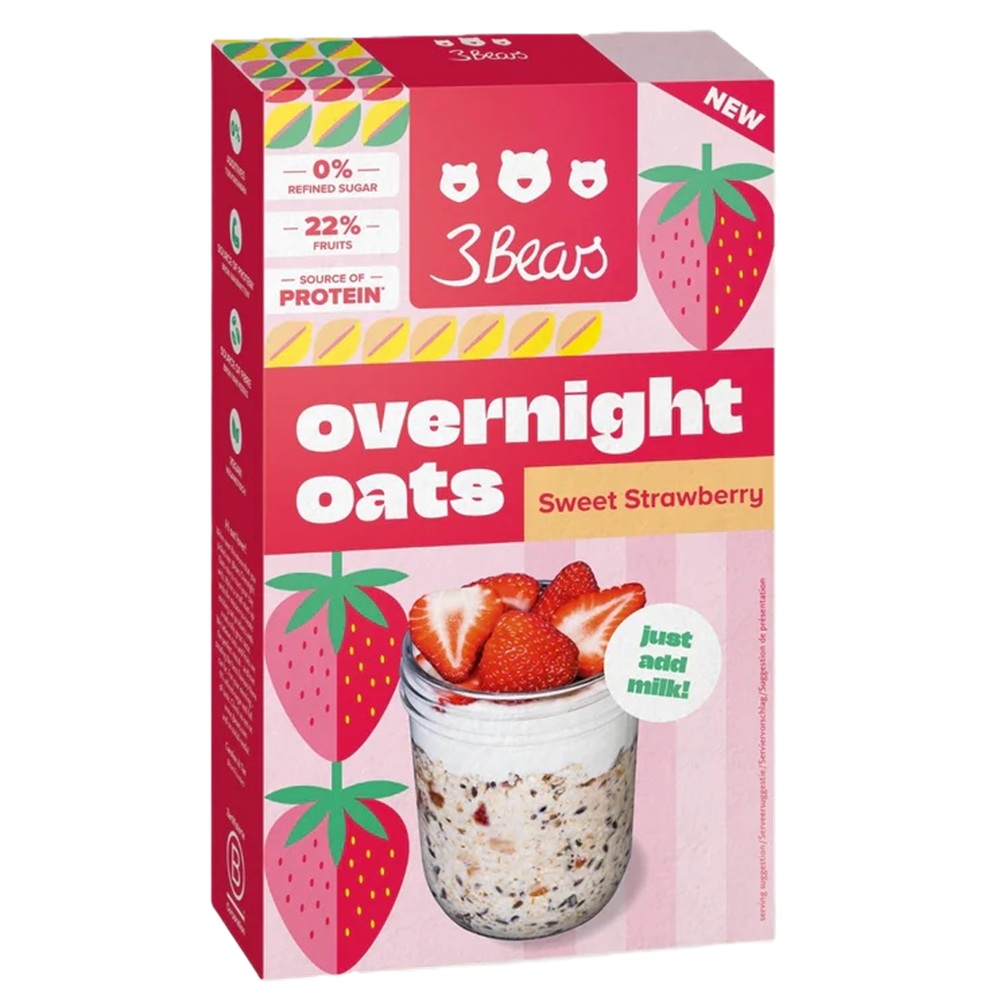 Porridge din ovaz cu capsuni Overnight Oats, 400 g, 3Bears