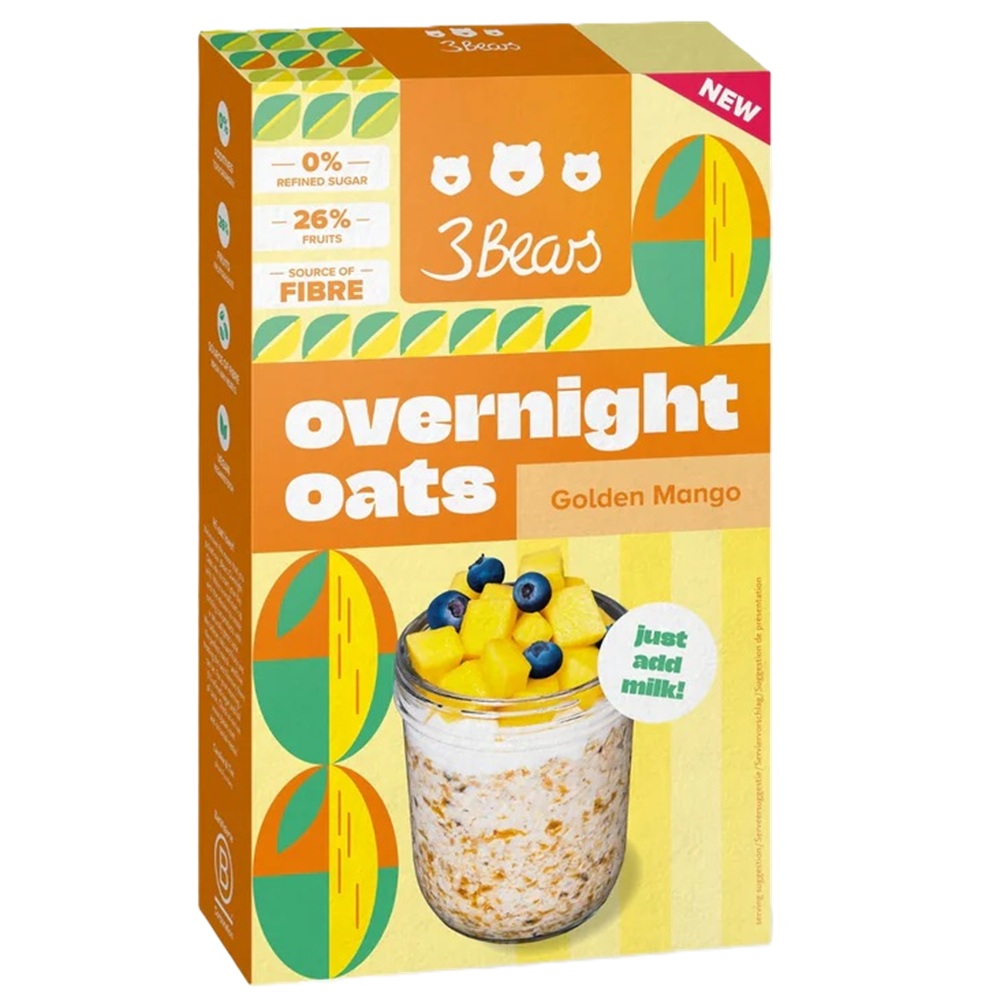 Porridge din ovaz cu mango Overnight Oats, 400 g, 3Bears