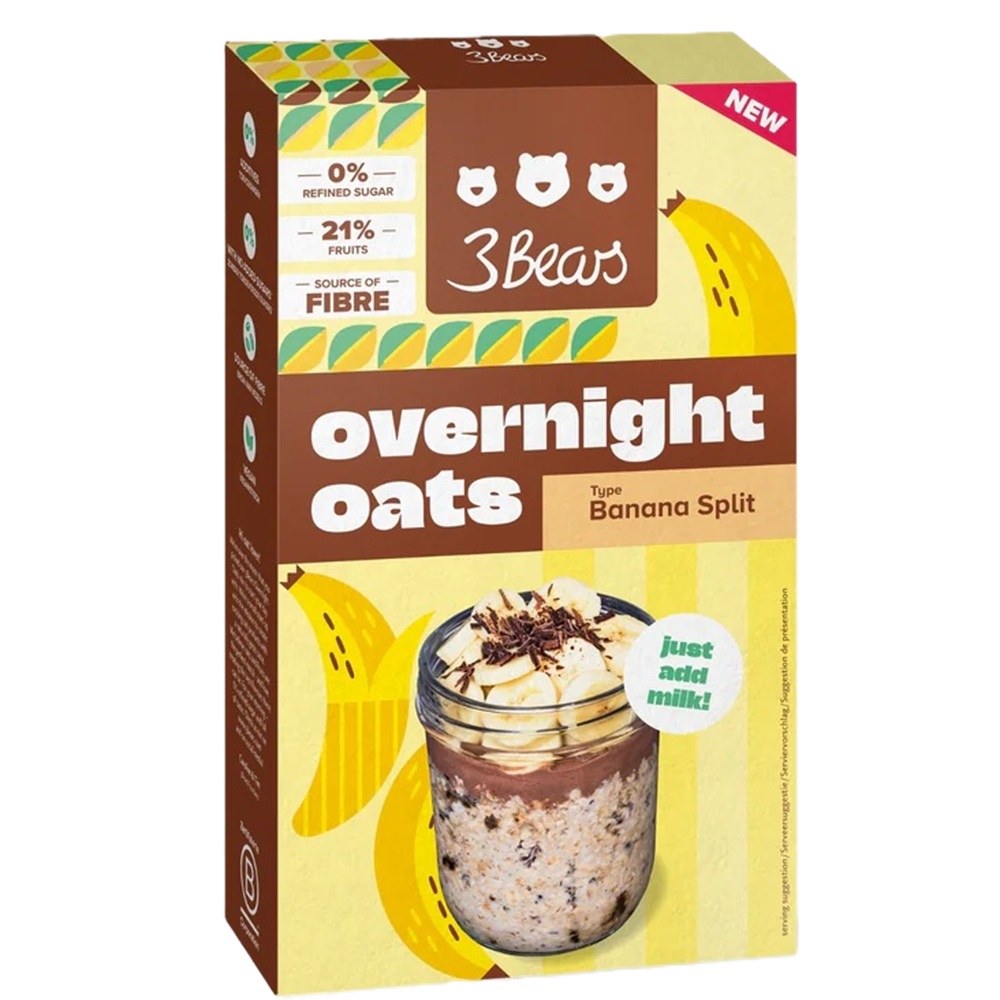 Porridge din ovaz cu banane Overnight Oats, 400 g, 3Bears