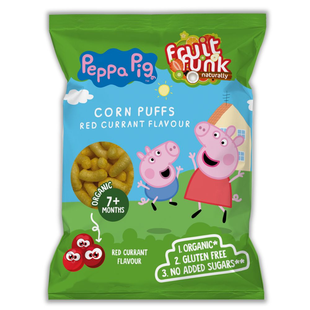 Pufuleti bio cu aroma de coacaze rosii Peppa Pig, 50 g, Fruitfunk