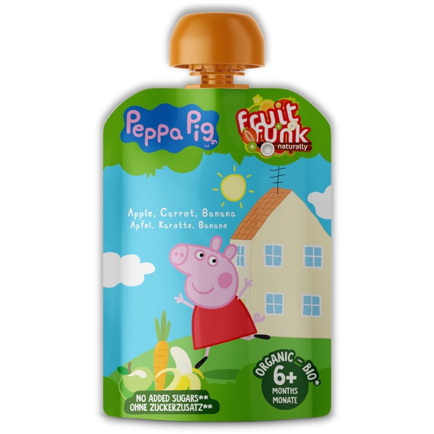 Piure bio din fructe Peppa Pig, 90 g, Fruitfunk