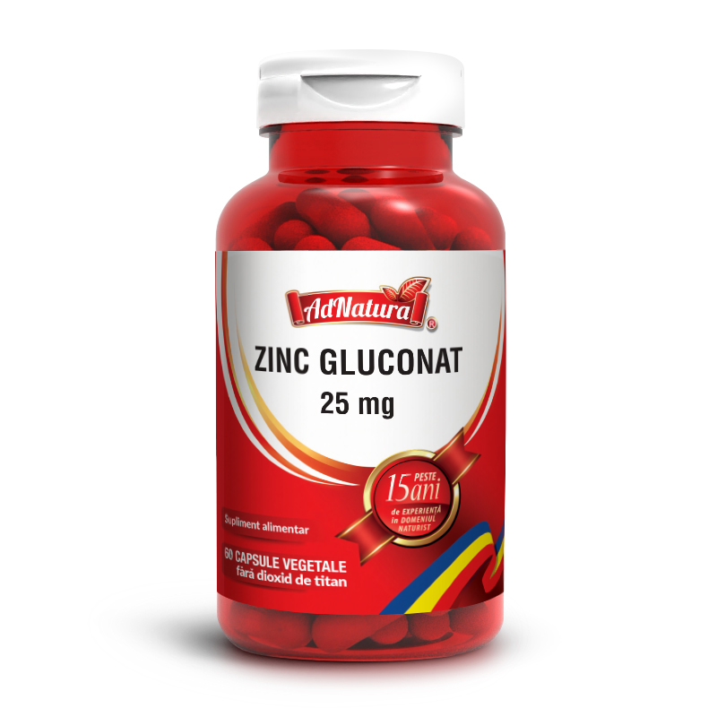 Zinc Gluconat, 25 mg, 60 capsule, AdNatura
