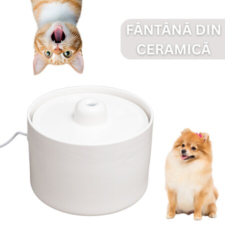 Fantana de apa din ceramica cu sistem de filtrare pentru pisici, 2 L, Shaw 670978