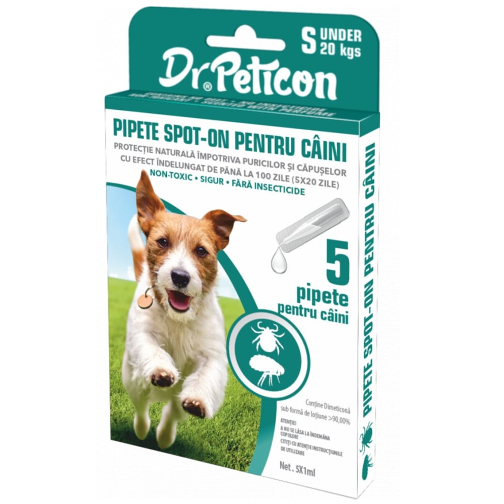 Solutie impotriva puricilor si capuselor pentru caini Spot On, marimea S, 5 pipete, Dr. Peticon