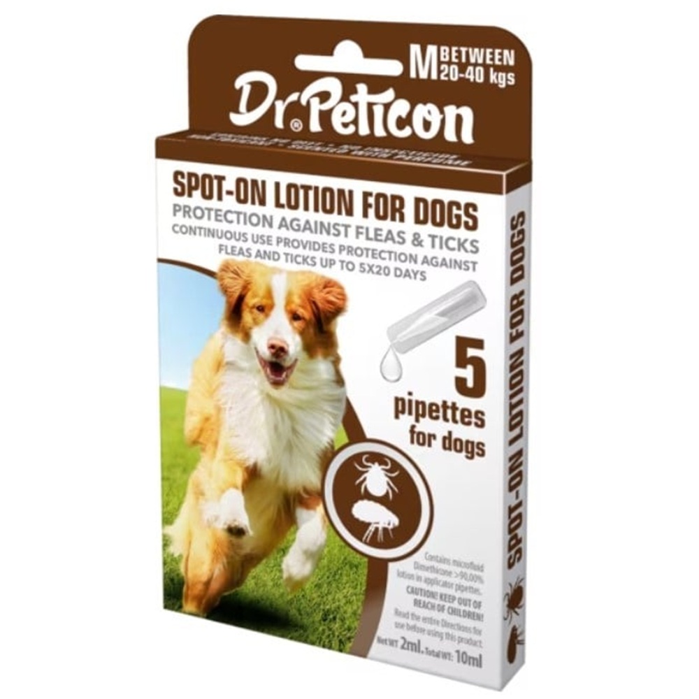 Solutie impotriva puricilor si capuselor pentru caini Spot On, marimea M, 5 pipete, Dr. Peticon