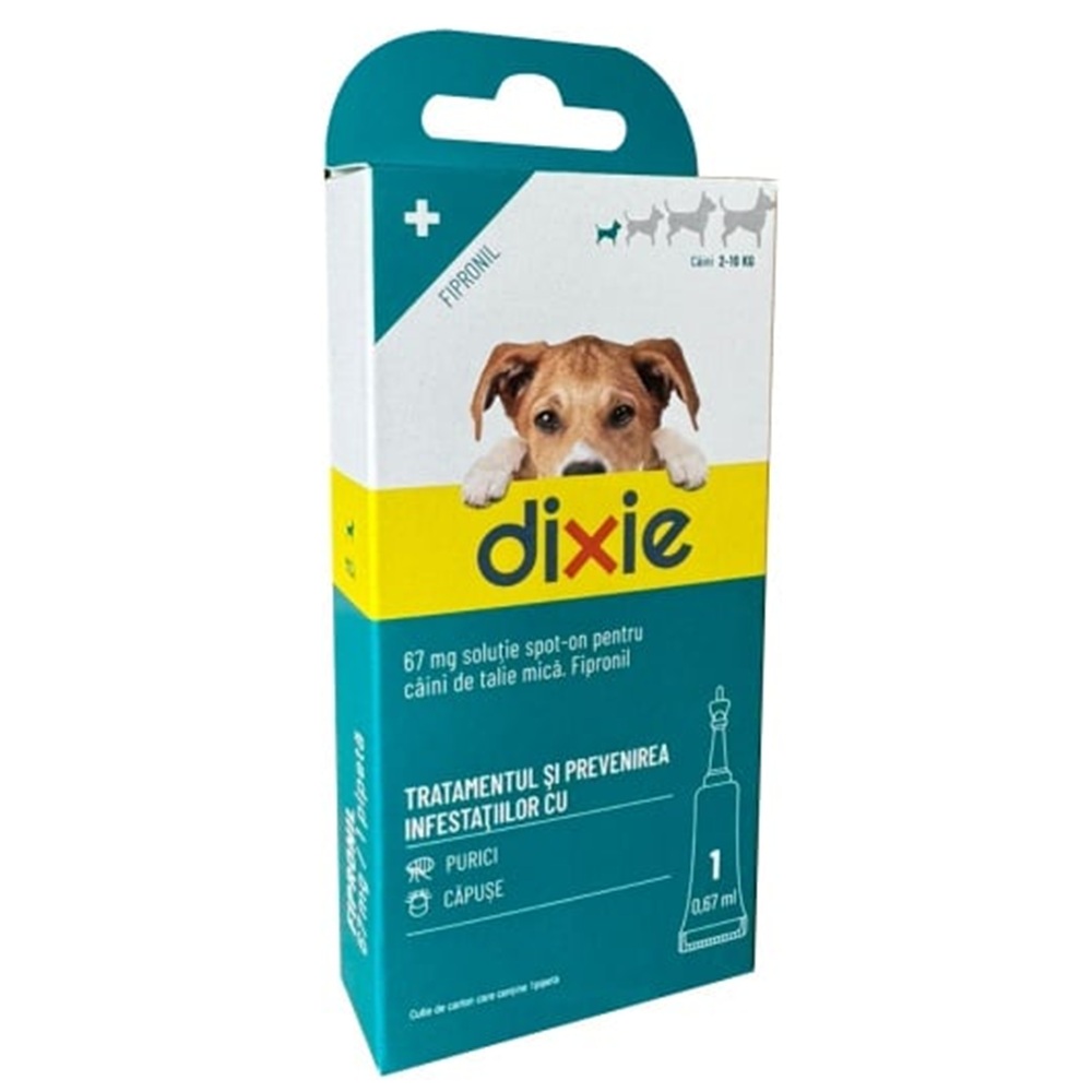 Solutie pentru prevenirea infestarilor cu purici si capuse pentru caini Dixie, marimea S, 0.67 ml x 1 pipeta, Quimunsa