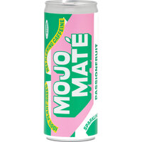 Bautura carbogazoasa bio din yerba mate, cu cofeina si suc organic de fructul pasiunii, 250 ml, Mojo Mate