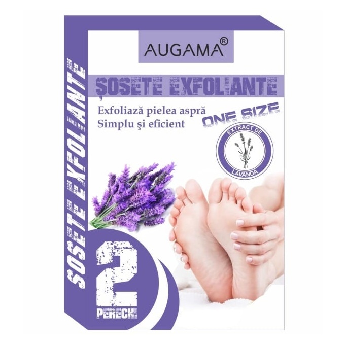 Sosete exfoliante cu lavanda pentru talpi, 2 perechi, Augama