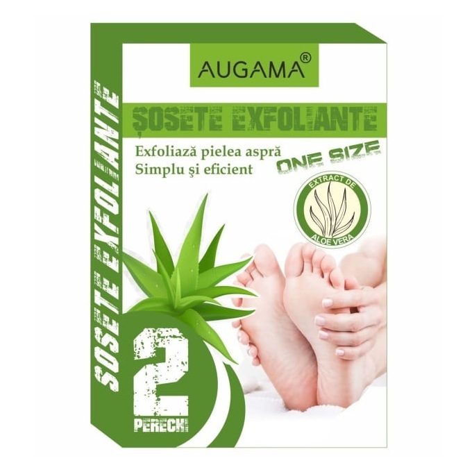 Sosete exfoliante cu aloe vera pentru talpi, 2 perechi, Augama
